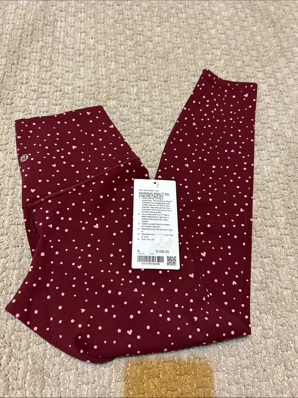 Lululemon align no line high rise pant 25” heart print size 6 nwt $108